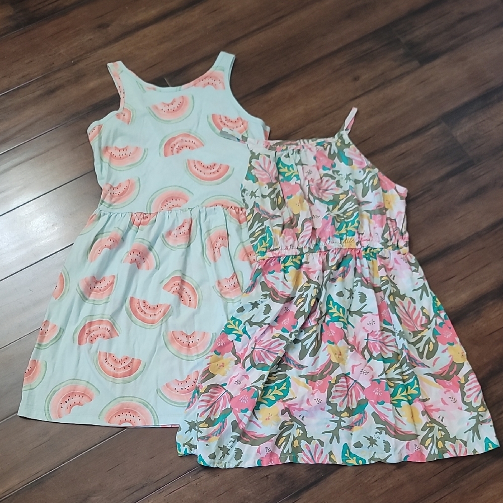 Carter's Watermelon and Cat & Jack Floral Print Dresses Summer 10/12 Size 14